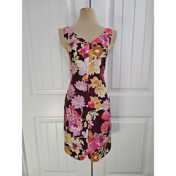 David Meister NWT Silk Floral Sheath Dress V-neck Sz 6 Made In The USA - Picture 1 of 10